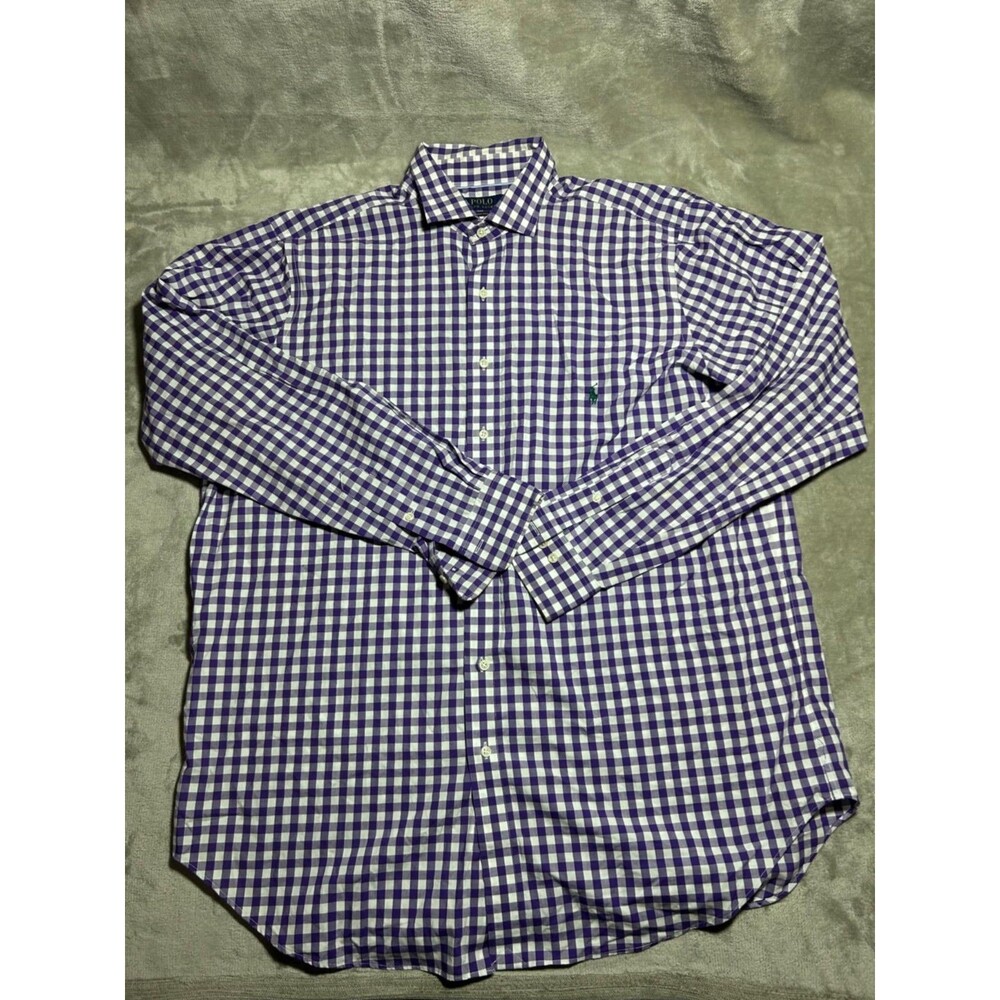 Polo Ralph Lauren Gingham Shirt Men XLT Extra Large Tall Purple Button Up